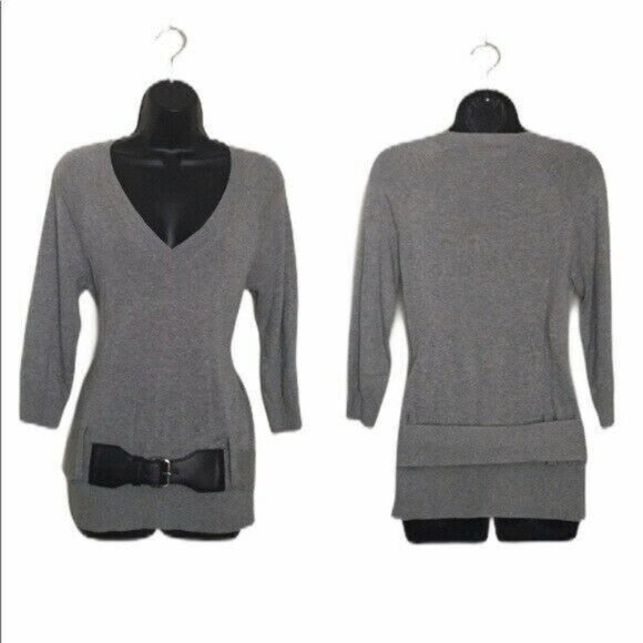 MICHAEL Michael Kors Sweaters - MICHAEL Michael Kors Womens Belted Sweater Gray XS V Neck 3/4 Length Sleeves
